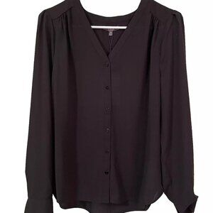 NYDJ Black Smocked Vneck Button Up Blouse, Size XS, NWT MSRP $99